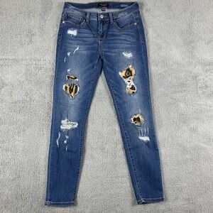 Judy Blue Jeans Womens 7/28 (Fits 28x29) Blue Distressed Leopard Print JB8265MD